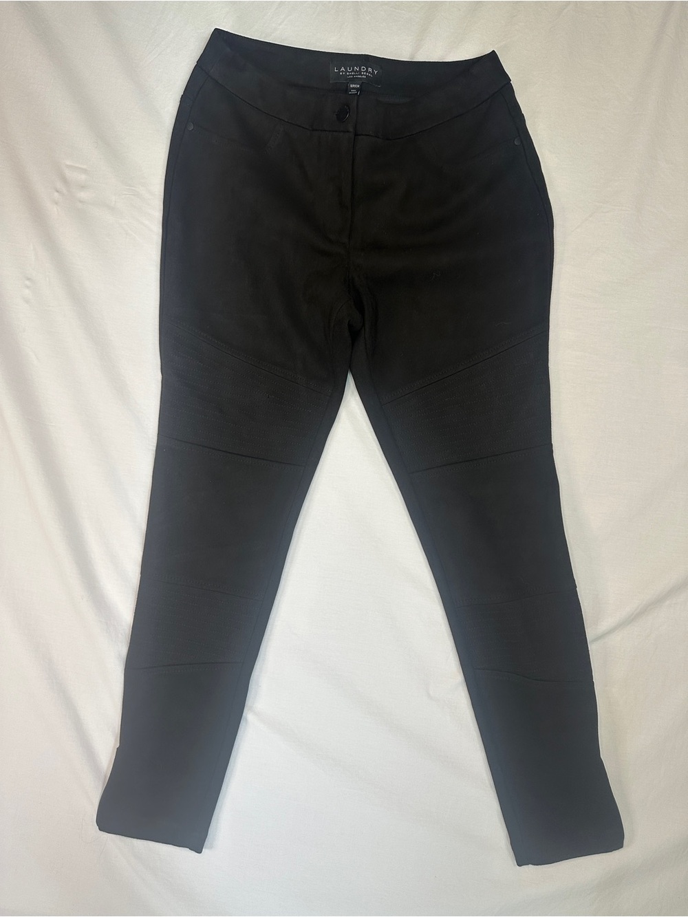 Laundry By Shelli Segal Faux Suede Black Stretch Ponte Moto Pants